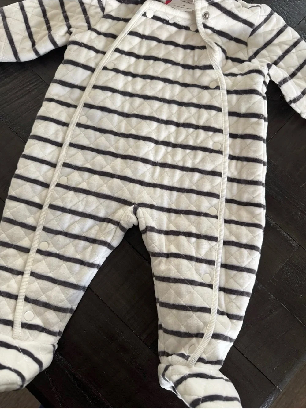 NWT Nordstrom Double Button Snap 1-Piece Hooded Suit White Gray Stripe, 3 Months